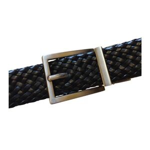 Unbranded Braided Belt Boy Small 22-24 Black Silver Buckle Bonded Leather Casual